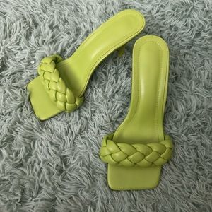 braided stiletto heeled mule